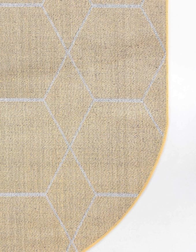 Unique Loom Trellis Frieze Collection Area Rug - Geometric (4' x 6' Oval, Yellow/ Ivory)