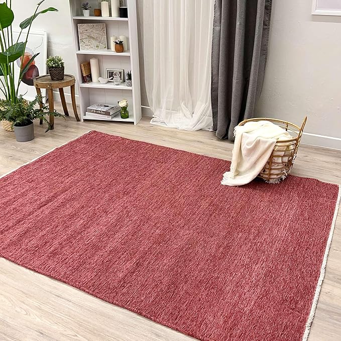 Alfa Rich 5x8 Dark Pink Washable Area Rugs for Living Room Bedroom Kitchen Girls Cotton Decor Rug