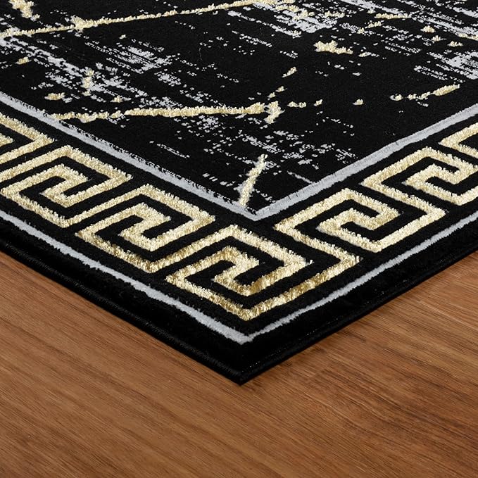 GLORY RUGS Area Rugs Marble 8x10 Black Gold Carpet Modern Abstract Rug Living Room Dining Bedroom Rug