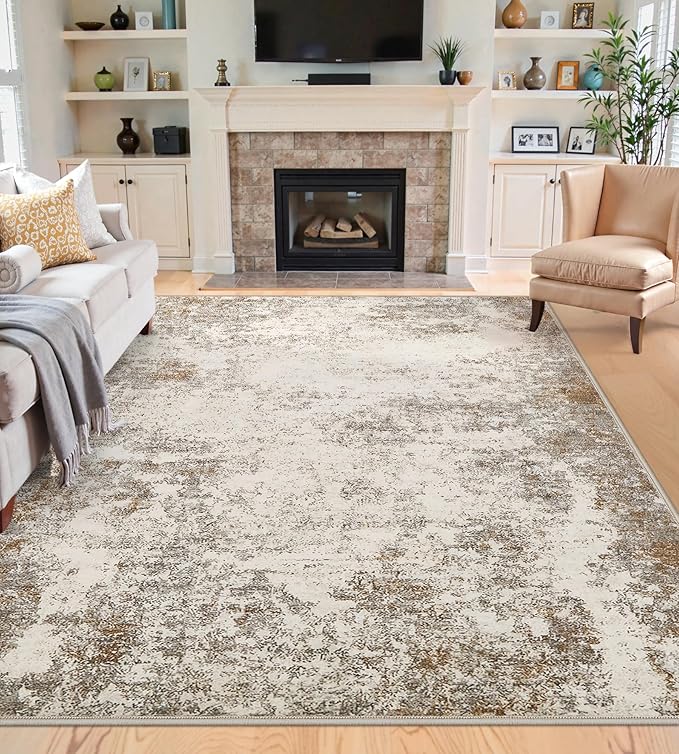 6x9 Washable Area Rugs - Modern Abstract Rugs for Living Room Non-Slip Low Pile Soft Machine Washable Carpet for Bedroom, Dining Room, Nursery, Home Office, Farmhouse (6'x9' Brown Grey)
