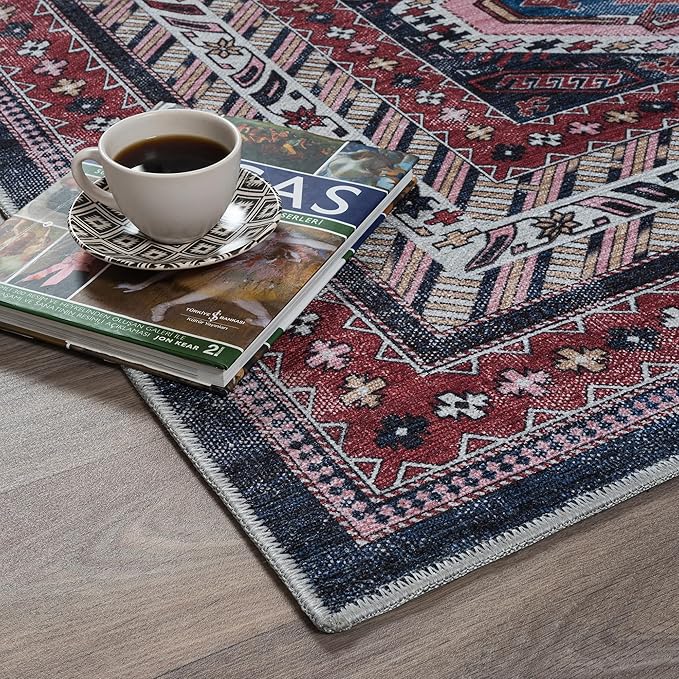 Fame Rugs Turkish Rug. Washable Vintage Oriental Antique Inspired Traditional Doormat Small Modern Area Rugs Luxury Entryway Entry Bedroom Bathroom Kitchen (400RN, 4'9 x 6'9)