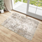 2x3 Washable Area Rug Brown Grey Abstract Entryway Kitchen Throw Rug Neutral Modern Non Slip Soft Low Pile Small Carpet for Bathroom Living Room Bedroom