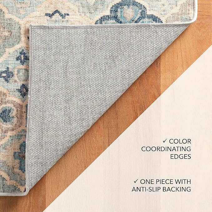 Dash and Albert Pali Machine Washable Area Rug - 4' x 6' Blue - Geometric Accent Rug - Anti-Slip Backing, Lightweight, Machine Washable, High Traffic Areas Kitchen, Mudroom, Laundry Room