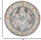 SAFAVIEH Monaco Collection Area Rug - 5' Round, Grey & Light Blue, Boho Chic Medallion Distressed Design, Non-Shedding & Easy Care, Ideal for High Traffic Areas in Living Room, Bedroom (MNC243G)