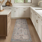 Bavni Runner Rug, Machine Washable Rugs for Bedroom 2x5, Non Slip Boho Rugs with Rubber Backing, Ultra-Thin Folable Rug Runner for Hallways Bathroom, Blue/Ivory