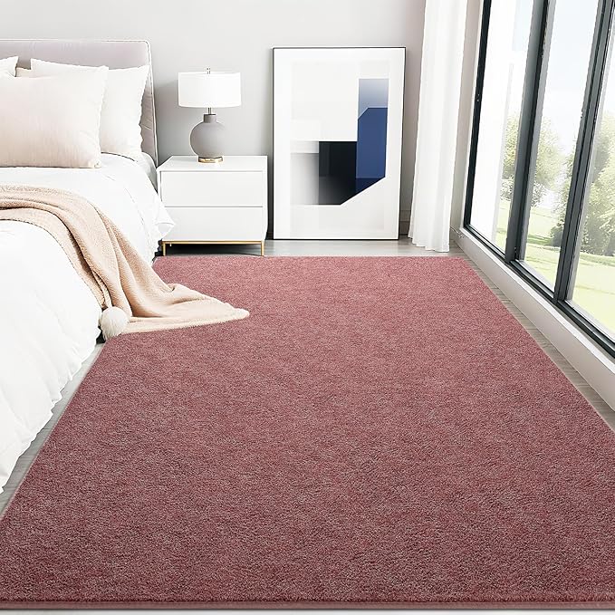 HQAYW 4x6 Area Rugs for Living Room Bedroom, Modern Thickened Memory Foam Soft Rug, Indoor Low Pile Minimalist Washable Non Slip Carpets for Kids Girls Boys Nursery Dorm Home Decor, Dark Red