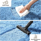 2x3 Blue Rugs for Bedroom Living Room, Fluffy Small Area Rug Soft Shag Carpet for Kids Boys and Girls Room with 4 Rugs Non-Slip Stickers Dorm Home Decor (2ft x 3ft)