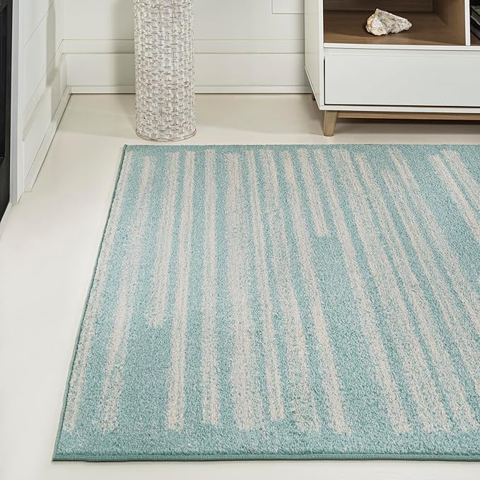 JONATHAN Y Khalil Modern Berber Stripe Turquoise/Cream Indoor Area Rug, 4x6, Contemporary, Bohemian, Easy-Cleaning for Living Room, Bedroom, Kitchen, Pet Friendly, Non-Shedding (MOH207D-4)