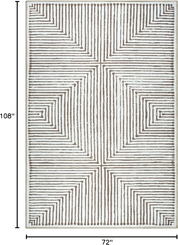 Bloom Rugs Washable Non-Slip 6' x 9' Rug - Brown Striped Area Rug for Living Room, Bedroom, Dining Room, and Kitchen - Exact Size: 6' x 9'