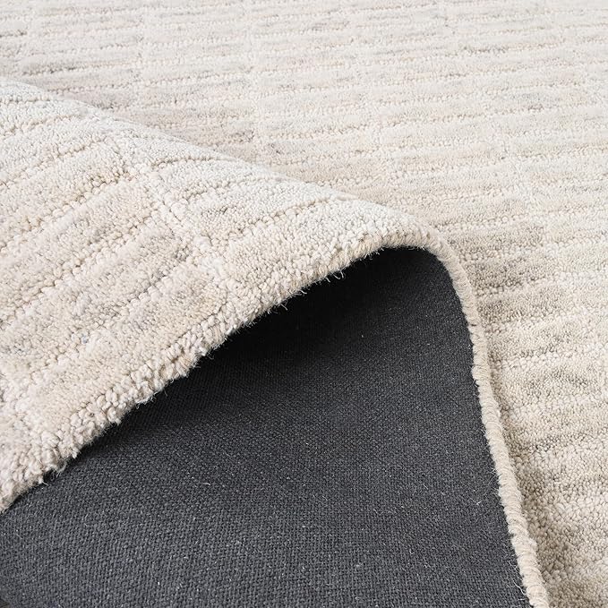 Hand-Tufted 100% Wool Area Rug – Unique Modern Geometric Grid Pattern, Soft Plush Textured Carpet for Living Room, Bedroom, Dining Room & Entryway (Grey, 2.6' x 12')
