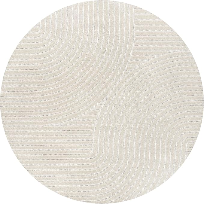 JONATHAN Y Hallie High-Low Curve Ivory/Cream 9' Round Indoor/Outdoor Area Rug, Minimalist, Pet Friendly, Non-Shedding, Stain Resistant, Hose-Washable for Backyard, Patio, Porch (SCN100B-9R)