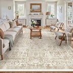 Light Brown Area Rug 10x14 Machine Washable Large Vintage Living Room Distressed Non Slip Carpet Traditional Indoor Bedroom Retro Floral Accent Throw Rug for Office Kitchen Dining Room