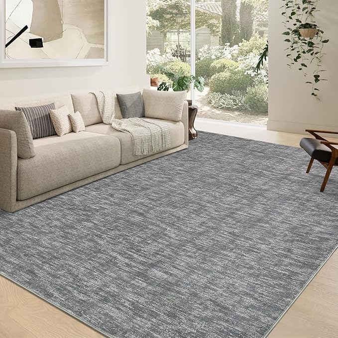 RUGSREAL Living Room Area Rug 10x13 Modern Solid Color Large Bedroom Rug with Rubber Backing Stain Resistant Low Pile Dining Room Throw Carpet Contemporary Washable Rug for Home Decor Office, Grey