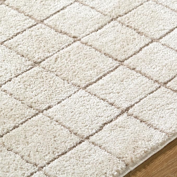 Livabliss x Our PNW Home Cascade Minimalist Grid Area Rug, 12' x 15', Grid Ivory/Taupe