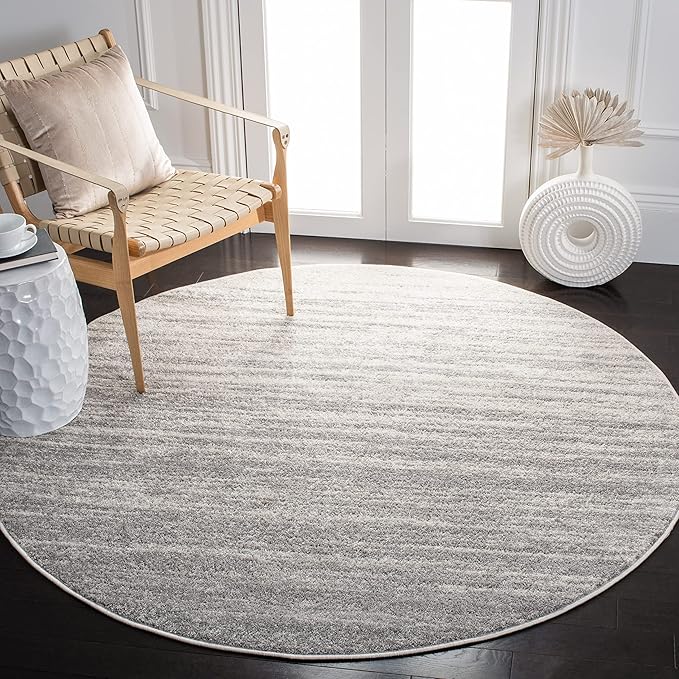 SAFAVIEH Adirondack Collection Area Rug - 9' Round, Ivory & Silver, Modern Ombre Design, Non Shedding & Easy to Clean, Ideal for Living Room, Bedroom, Office, Dining Space (ADR113B)