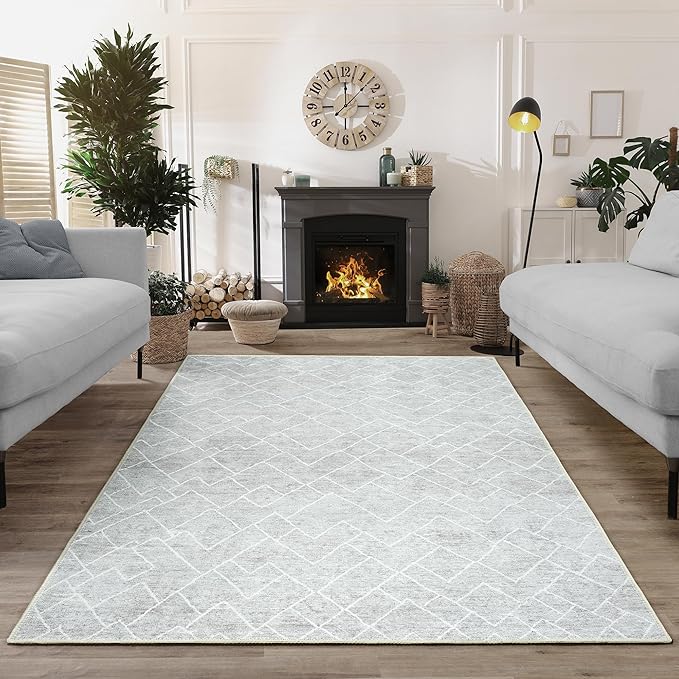 Bloom Rugs Washable Non-Slip 3' x 5' Rug - Gray/Pebble Striped Area Rug for Living Room, Bedroom, Dining Room, and Kitchen - Exact Size: 3' x 5'