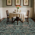 Dark Green Boho 5x7 Area Rugs for Bedroom Aesthetic, Washable Floral Rug for Living Room, Nursery - Low Pile Non Slip French Country Carpet for Dining Room Under Table - Botanical Mat for Indoor