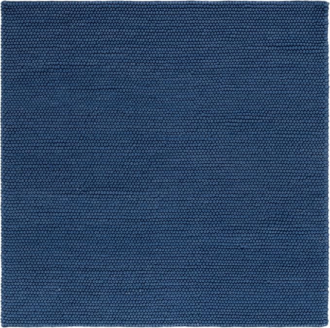 SAFAVIEH Natura Collection Area Rug - 8' Square, Navy & Blue, Handmade Wool Blend, Textured Design, Ideal for Living Room, Bedroom, Dining Space (NAT620M)