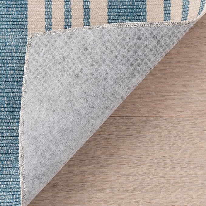 Dash & Albert Talos Blue Machine Washable Rug, 9.5 X 13.5 Feet, Blue/Ivory Stripe Pattern