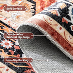 EnHomee 8x10 Washable Area Rugs for Bedroom, Boho Vintage Rugs, Foldable Area Rug for Dining Room, Non-Slip Soft Living Room Rug, Low Pile Large Carpet for Bathroom, Red