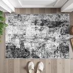 2x3 Small Washable Area Rug: Non-Slip Indoor Door Mat for Entrance Doorway Kitchen Bedroom Living Room - Abstract Farmhouse Throw Rug for Modern Home Decor Black Grey