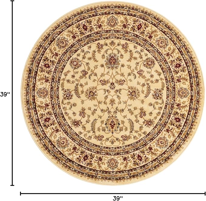 Unique Loom Voyage Collection Traditional Oriental Classic Area Rug (3' 3 x 3' 3 Round, Ivory/Gold)