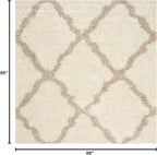 SAFAVIEH Dallas Shag Collection Area Rug - 8' Square, Ivory & Beige, Trellis Design, Non-Shedding & Easy Care, 1.5-inch Thick Ideal for High Traffic Areas in Living Room, Bedroom (SGD257B)