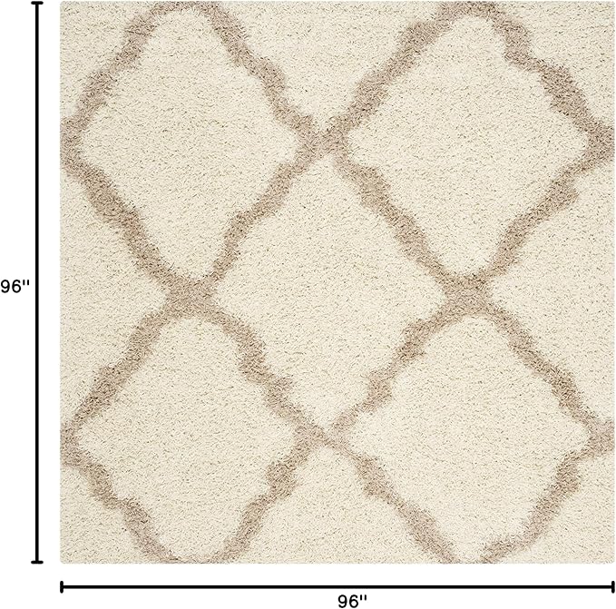 SAFAVIEH Dallas Shag Collection Area Rug - 8' Square, Ivory & Beige, Trellis Design, Non-Shedding & Easy Care, 1.5-inch Thick Ideal for High Traffic Areas in Living Room, Bedroom (SGD257B)