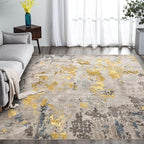 vivorug 5x7 Area Rugs - Ultra-Thin Washable Rug with Non-Slip Backing, Ideal for Living Room, Bedroom, Kitchen Floor Carpet - Modern Abstract, Easy Clean, Durable, Low Pile Grey/Mustard