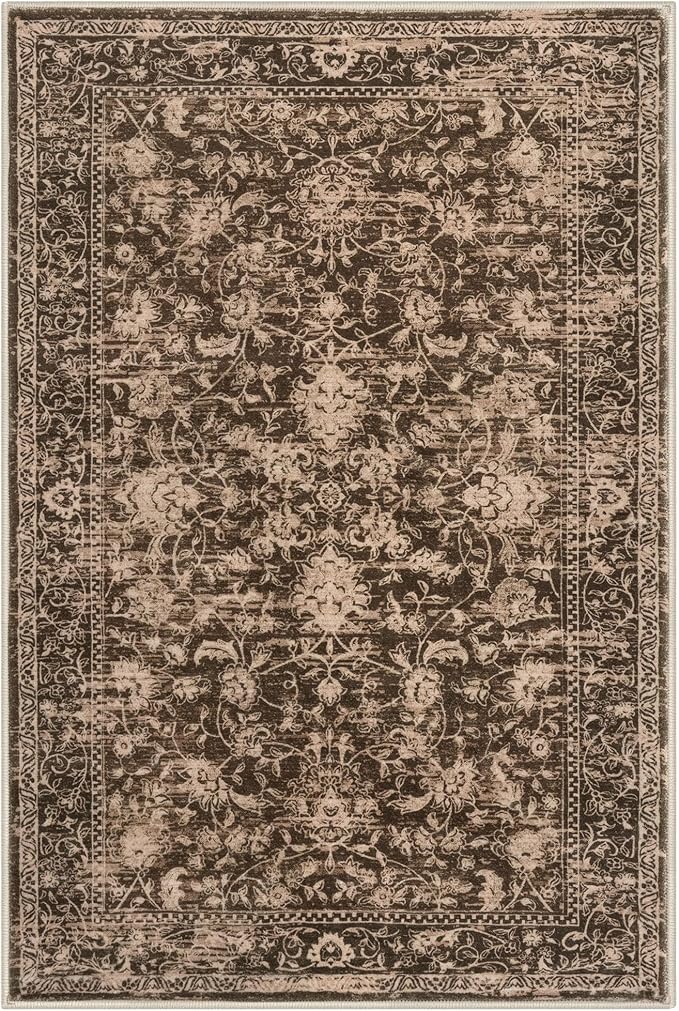 KILOCOCO Small Area Rug 2x3 Entryway Rugs Washable Rug Printed Vintage Floral Non-Slip Kitchen Rug Indoor Door Mat, Accent Throw Small Rugs for Laundry Room Bedroom Entrance, Rust Brown Red