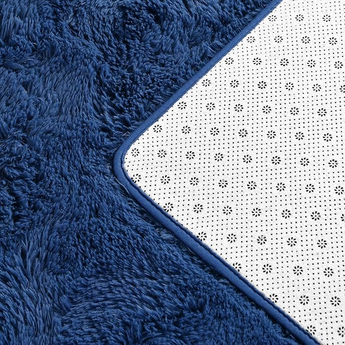 Large Shag Area Rugs 10 x 14, Plush Fuzzy Rugs for Living Room, Ultra Soft Fluffy Furry Rug for Bedroom, Anti-Skid Indoor Solid Carpet Nursery Rugs for Kids Room Home Decor, Navy Blue