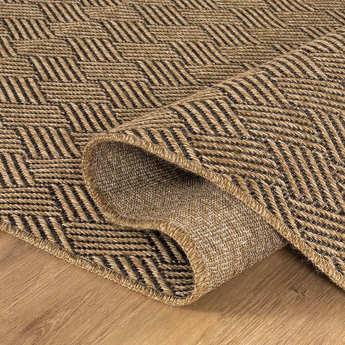 Easy Jute Rugs 6x9 Herringbone Natural Color Living Room Indoor Outdoor Area Rug for Patio and Kitchen Rug High Traffic Washable Easy to Clean Solid Boho Woven Design Carpet (6 x 9)