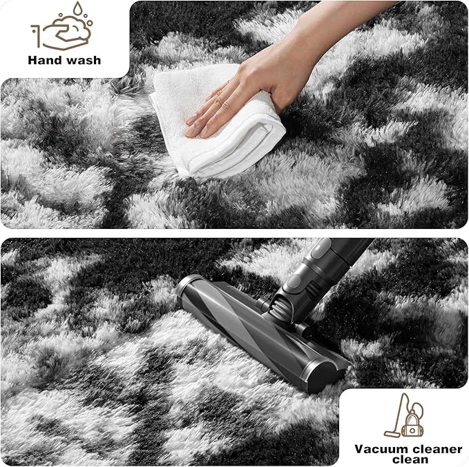 5x7 Area Rugs for Living Room, Fluffy Large Rugs for Bedroom, Soft Shag Fuzzy Non-Slip Carpet for Kids Boys and Girls Nursery Room Dorm Indoor Home Decor (Black and White, 5ft x 7ft)