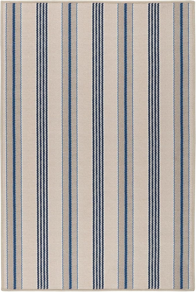 Dash and Albert Nimes Ticking Machine Washable Area Rug - 2.5' x 8' Runner Neutral Stripe Washable Accent Rug - Durable, High Traffic Kitchen, Mudroom, Hallways