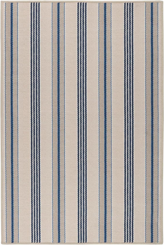 Dash and Albert Nimes Ticking Machine Washable Area Rug - 4' x 6' Neutral Stripe Washable Accent Rug - Durable, High Traffic Areas Kitchen, Mudroom, Hallways