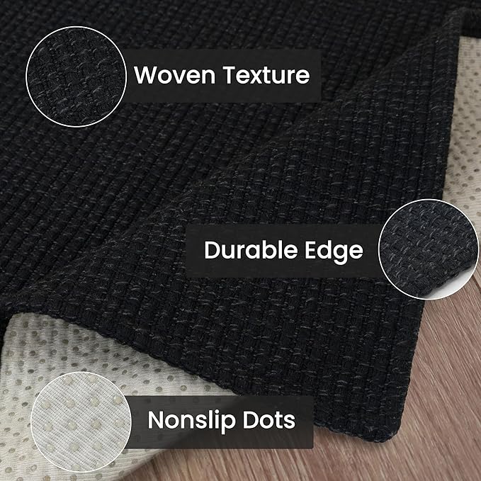 IOHOUZE Washable Runner Rug 2x6 Non Slip Runners for Hallways Entryway Runner Indoor, Kitchen Rugs Woven Cotton Floor Carpet for Kitchen Hall Entrance Bedroom, Black/Grey