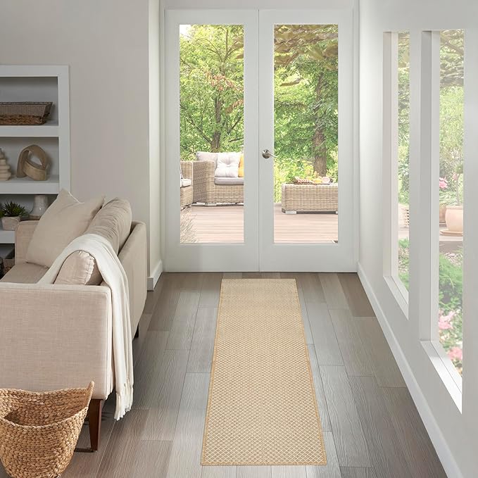 Nourison Home Courtyard Natural 2' x 6' Area Rug - Easy Clean, Non Shedding, Bed Room, Living Room, Dining Room, Kitchen (6' Runner)