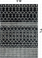 Rugshop Boho Black and White Tribal Area Rug – Geometric Diamond and Stripe Pattern Carpet for Living Room, Bedroom, or Entryway – Soft Modern Bohemian Floor Décor 5' x 7' Black
