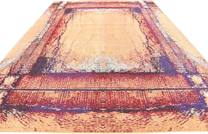 Unique Loom Estrella Collection Rustic, Distressed, Modern, Abstract Area Rug (9' 0 x 12' 0 Rectangular, Orange/Black)