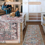 Washable Area Rug. Modern Farmhouse. Vintage. Turkish. Bohemian. Distressed. Oriental. Traditional. Rugs for Living Room. Dining. Bedroom. Office. Entryway. Foyer. (858RM, 2'5" x 6'5")