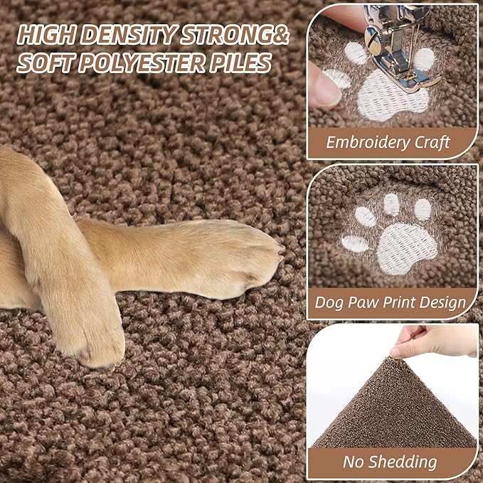 BEQHAUSE Dog Door Mat for Muddy Paws 32"x70" Dirt Trapper Absorbent Doormat Non Slip Entryway Rugs Washable Stain Resistant Welcome Floor Mat Soft Low-Profile for Front Back Door, Brown