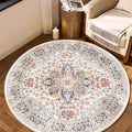 VK VK·LIVING Round Washable Rug 5'Ft Vintage Machine Washable Area Rugs with Non Slip Round Rugs for Living Room Bedroom Traditional Woven Carpet Stain Resistant Dining Home Office Boho Rug (Blue)