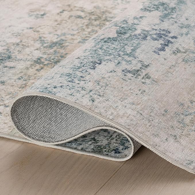 Dash & Albert Blaire Mineral Machine Washable Rug, 6 X 9 Feet, Multicolored/Blue Graphic Pattern
