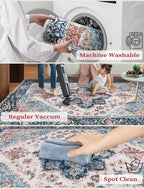 SERISSA Boho Washable Runner Rug, 2'6"x8' Non-Slip Vintage Blue Orange Hallway Kitchen Runner Rug Ultra Soft Print Distressed Tribal Floor Carpet for Bedroom Bathroom Laundry Room