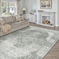 6x9 Grey Washable Vintage Area Rug for Living Room Bedroom Non Slip Distressed Traditional Soft Large Throw Rug Low Pile Lightweight Floral Carpet Office Indoor Playroom Dining Room