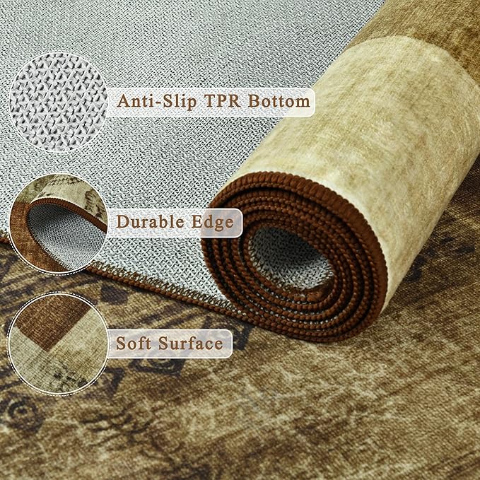 Tepook Modern Area Rug for Living Room, 8x10 Geometric Large Rugs for Bedroom, Washable Patchwork Rug Indoor Non-Slip Throw Carpets for Dining Room Office Farmhouse Home Decor, Brown
