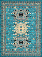 Unique Loom Taftan Collection Border Geometric Tribal Inspired Design Area Rug (9' 10 x 13' 0 Rectangular, Turquoise/ Gray)