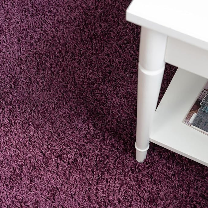 Unique Loom Solid Shag Collection Area Rug (5' 3" Round, Eggplant Purple)