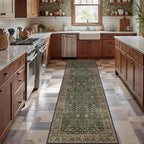 Bavni Washable Rug Runners for Hallways-Vintage Runner Rug 2'6''x10 Low Pile Floral Rugs, Non-Slip Indoor Throw Carpet for Living Room Bedroom Kitchen, Dark Green/Multi