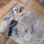 CAMILSON Indoor Outdoor Rug, Blue 4x6 Leaf Tropical Botanical Area Rugs for Indoor and Outdoor patios, Easy-Cleaning Non-Shedding Living Room, Garden and Kitchen Washable Outside Carpet (4 x 6)